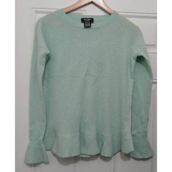 Lord and Taylor womens small lightweight mint color 100% cashmere sweater scallo - Picture 2 of 7